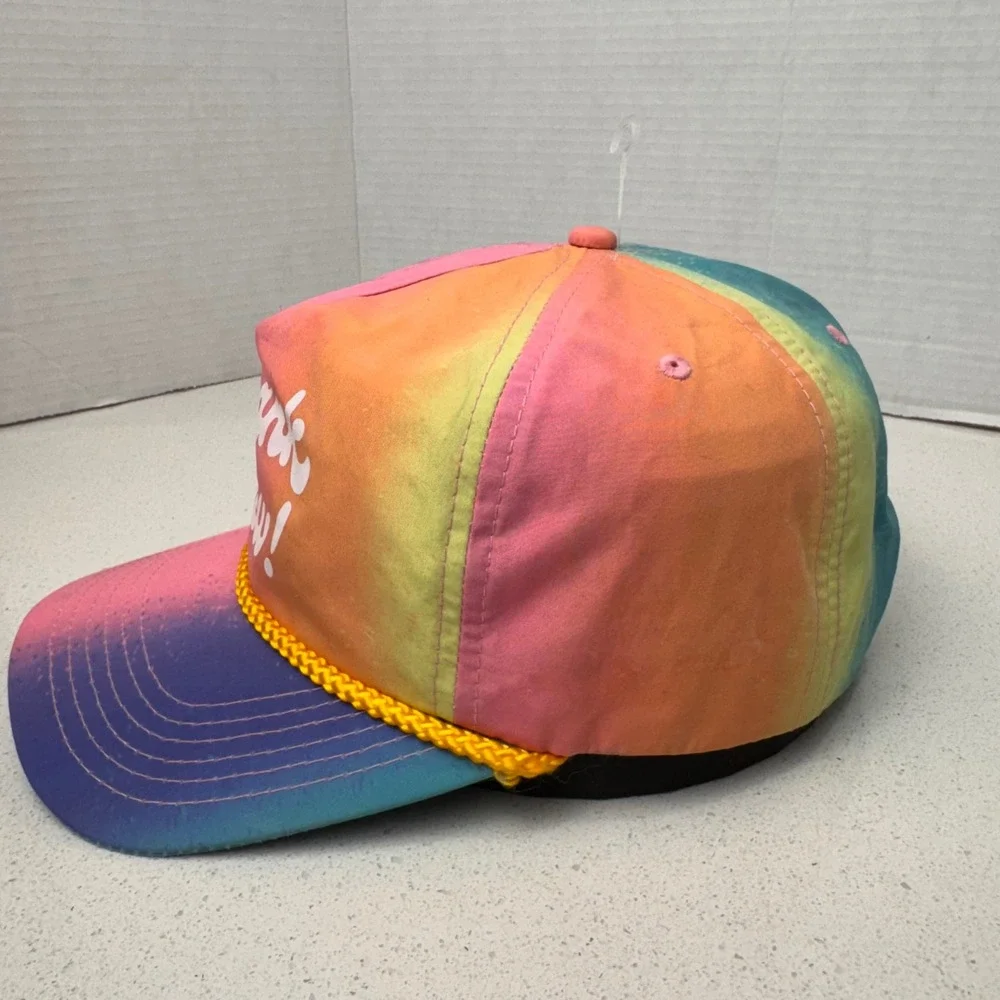 Thank Yew! Rainbow Tie Dye Hat Novelty Rope Accent Snapback Cap‎
